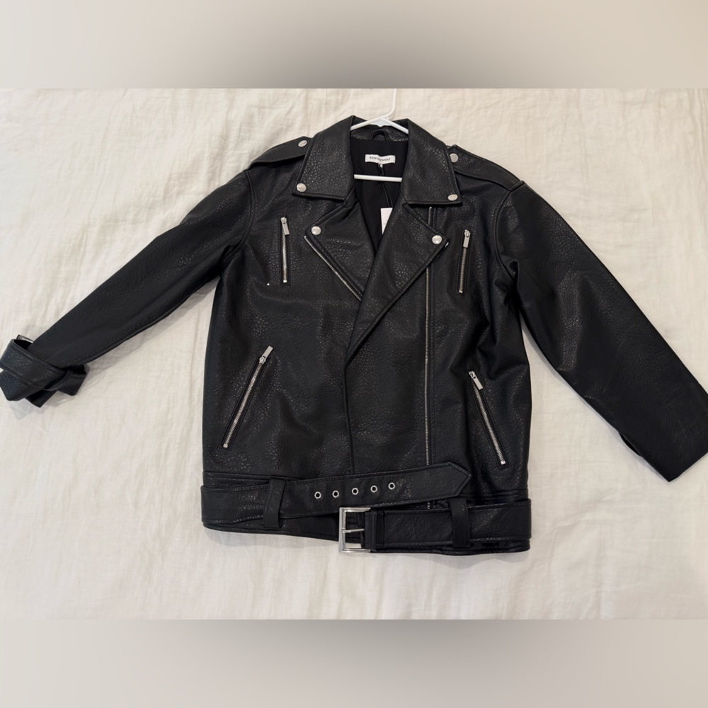 WeWoreWhat Black Leather Jacket with Silver Details NEW WITH TAGS!!